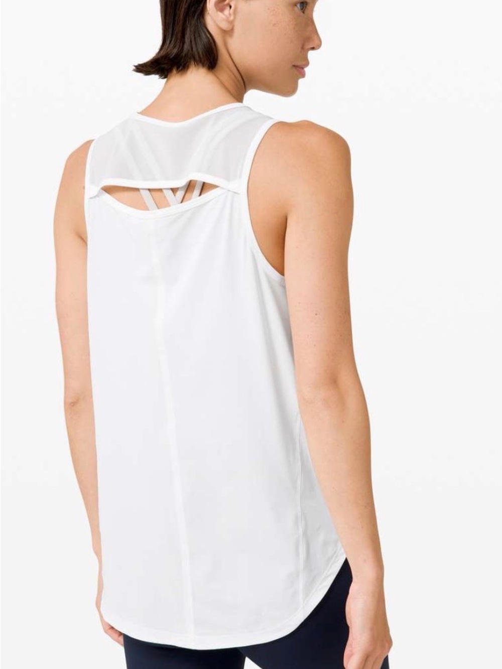 Lululemon Sculpt Tank White Mesh Detail High Low Size 6